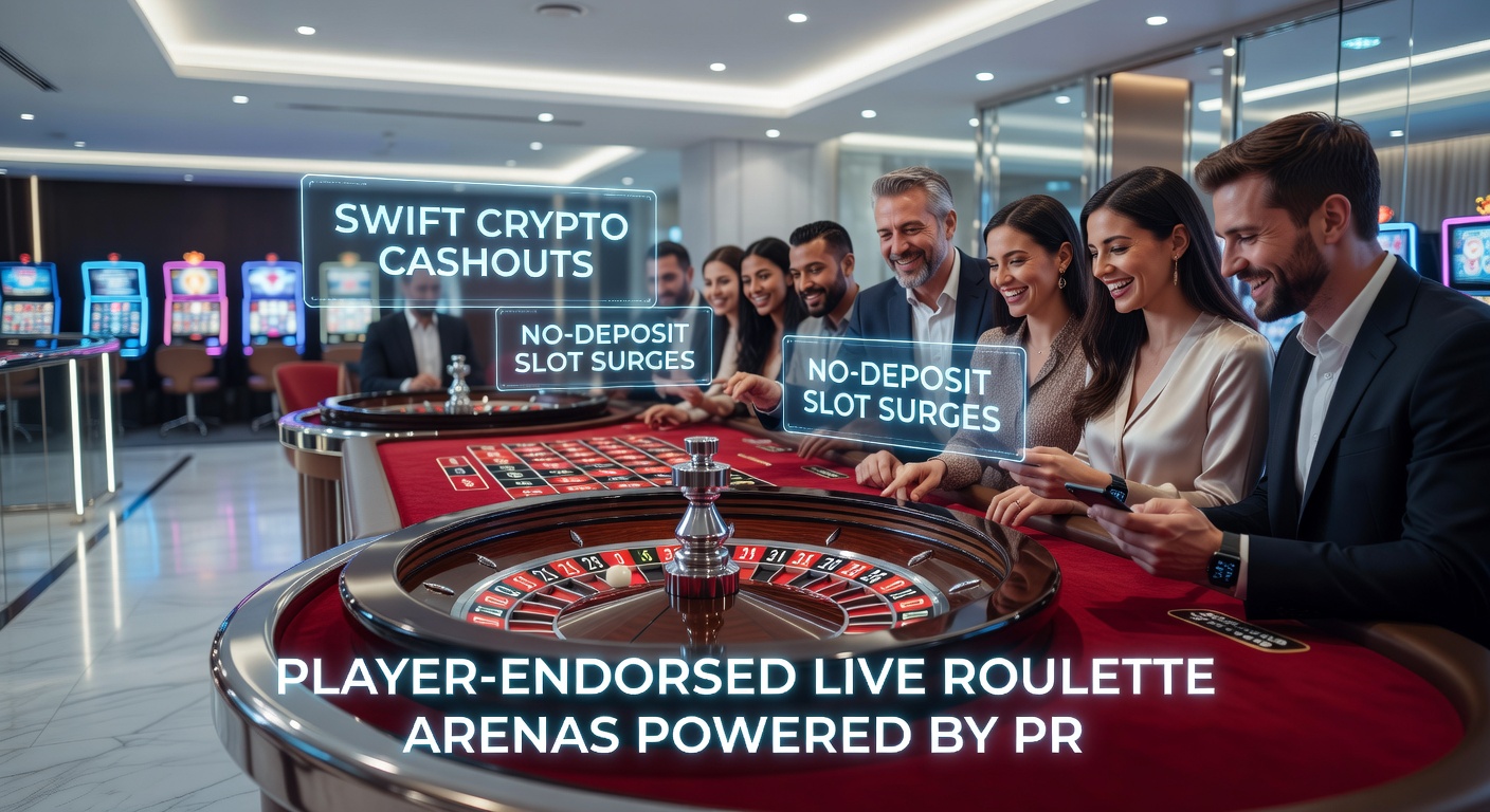 Live-Roulette-Tisch mit Dealer und Spielern, umgeben von Slot-Icons und Crypto-Symbolen